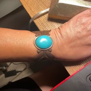 Burnished Bronze Bracelet w/turquoise center